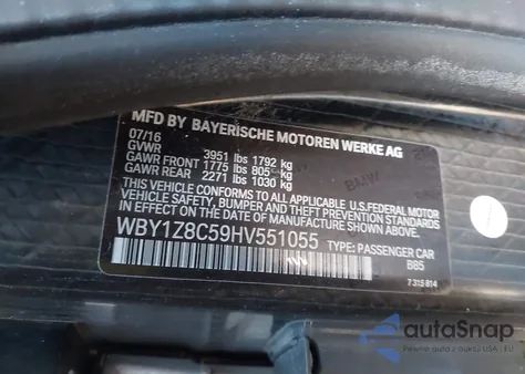 2017 BMW I3 94 Ah W/Range Extender из США, поврежденный, VIN WBY1Z8C59HV551055